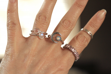 Stapelring Rosenquarz - 925 Sterling Silber / Geschenk für Sie / Brautschmuck / Geburtsstein Ring / Geschenk Muttertag /